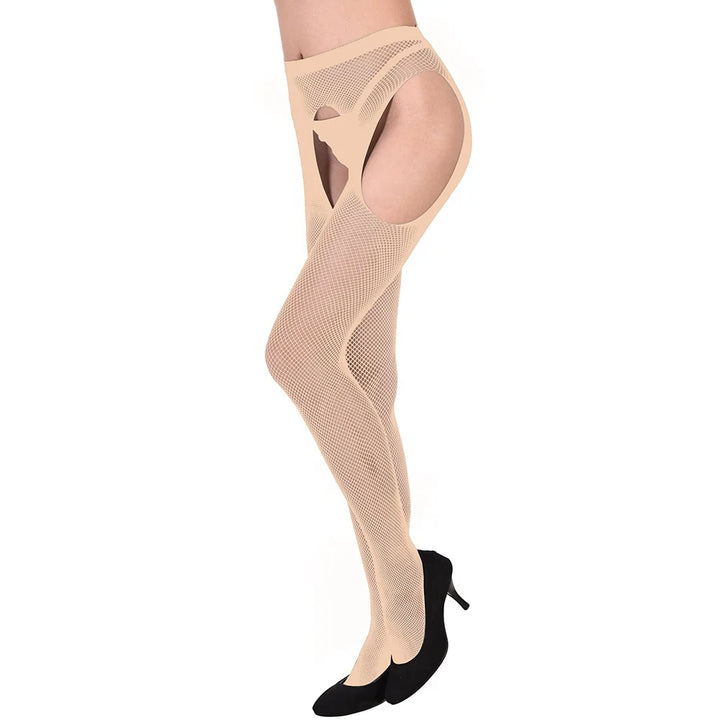 Wholesale 70D Fishnet Tights Four Sides Open Crotch Sexy Erotic Body Stockings Women's Nylon Hosiery Pantyhose White