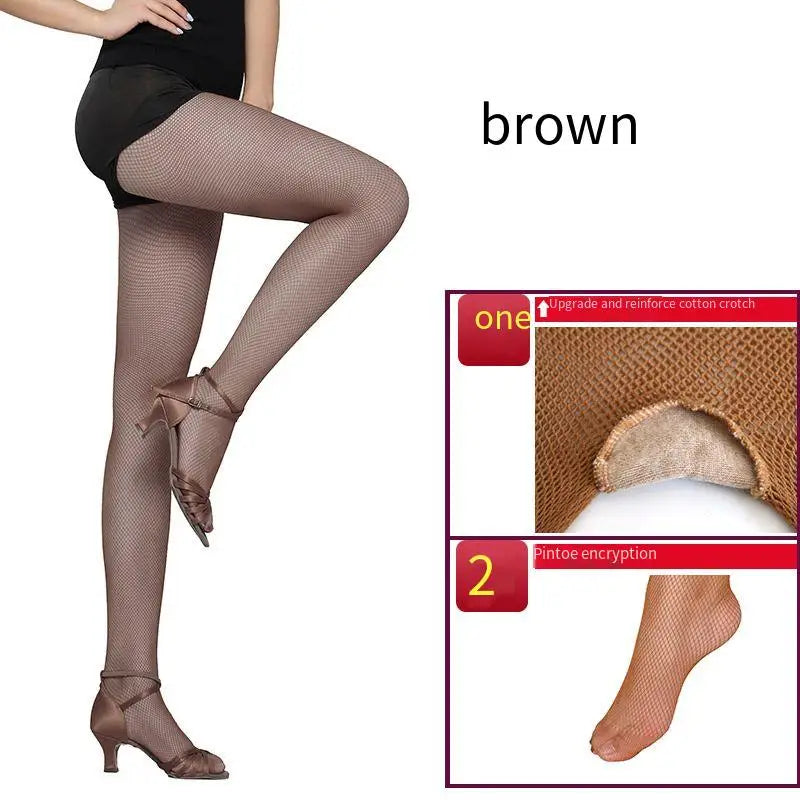 Women's Professional Soft Stretch Non-slip Dance Fishnet Tight Stockings Samba Tango Latin Dance Pantyhose