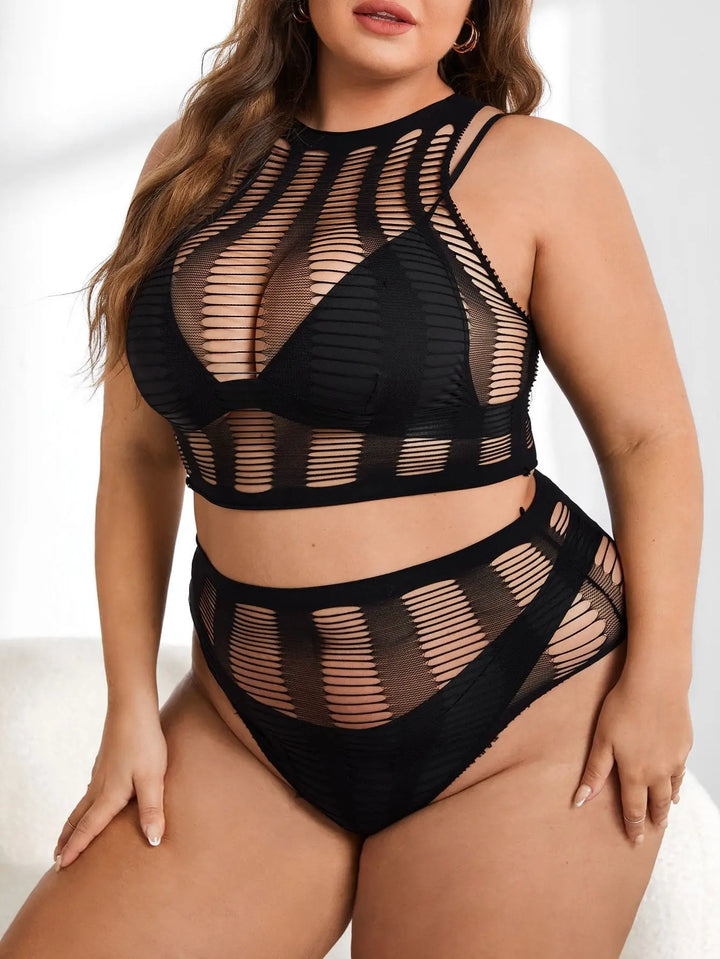 Wholesale Plus Size Sexy Hot Fishnet Bodystocking Lingerie Black Transparent Lace Bow Decoration Sizes XL 3XL for Fat Women ODM