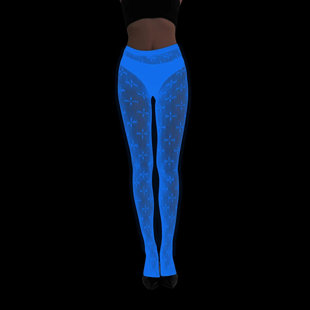Wholesale Luminous Women Body Stocking Glow in the Dark Sexy Fishnet Bodystocking Transparent Nylon Socks Mesh Pantyhose