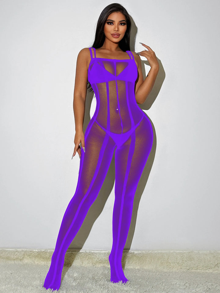 Gradient Color Underwear Woman Lingeries Sexy Crotchless Bodysuit Mesh Sheer Silk Bodystockings Lenceria Para Mujer