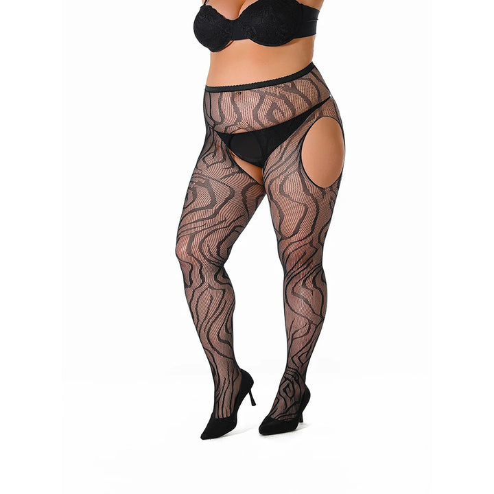 2025 Plus Size XXL High Quality Thigh High Fishnet Stockings Suspender Patterned Tights Women Fish Net Lace Top Pantyhose
