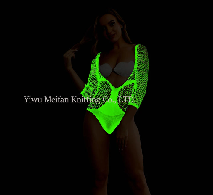 Glow in the Dark Fishnet Stockings Lingerie Body Stocking Luminous Glowing Fishnet Underwear Bodystockings for Women