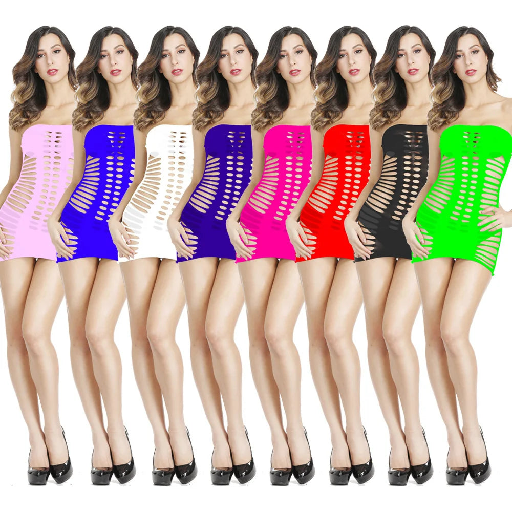 Adult Sexy Lovely Baby Doll Fishnet Dress Black Cutout Transparent Bodystocking Jumpsuit Erotic Lingerie Femme Sexy