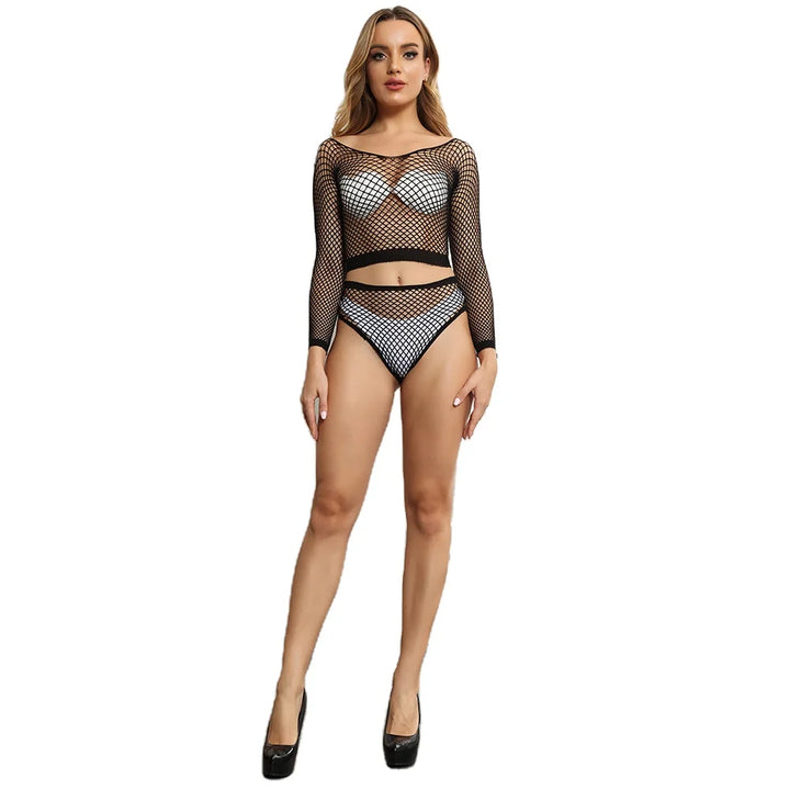 Sexy Mini Bodydress Set Mesh Nets Full Body Stocking Lingerie Women Polyester Seamless Body Stocking Dress