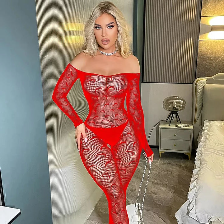 Women's Sexy Summer Jumpsuits Playsuits Transparent Hooded Design Bodysuit with Full Body Stocking Knitted Weaving Method W524