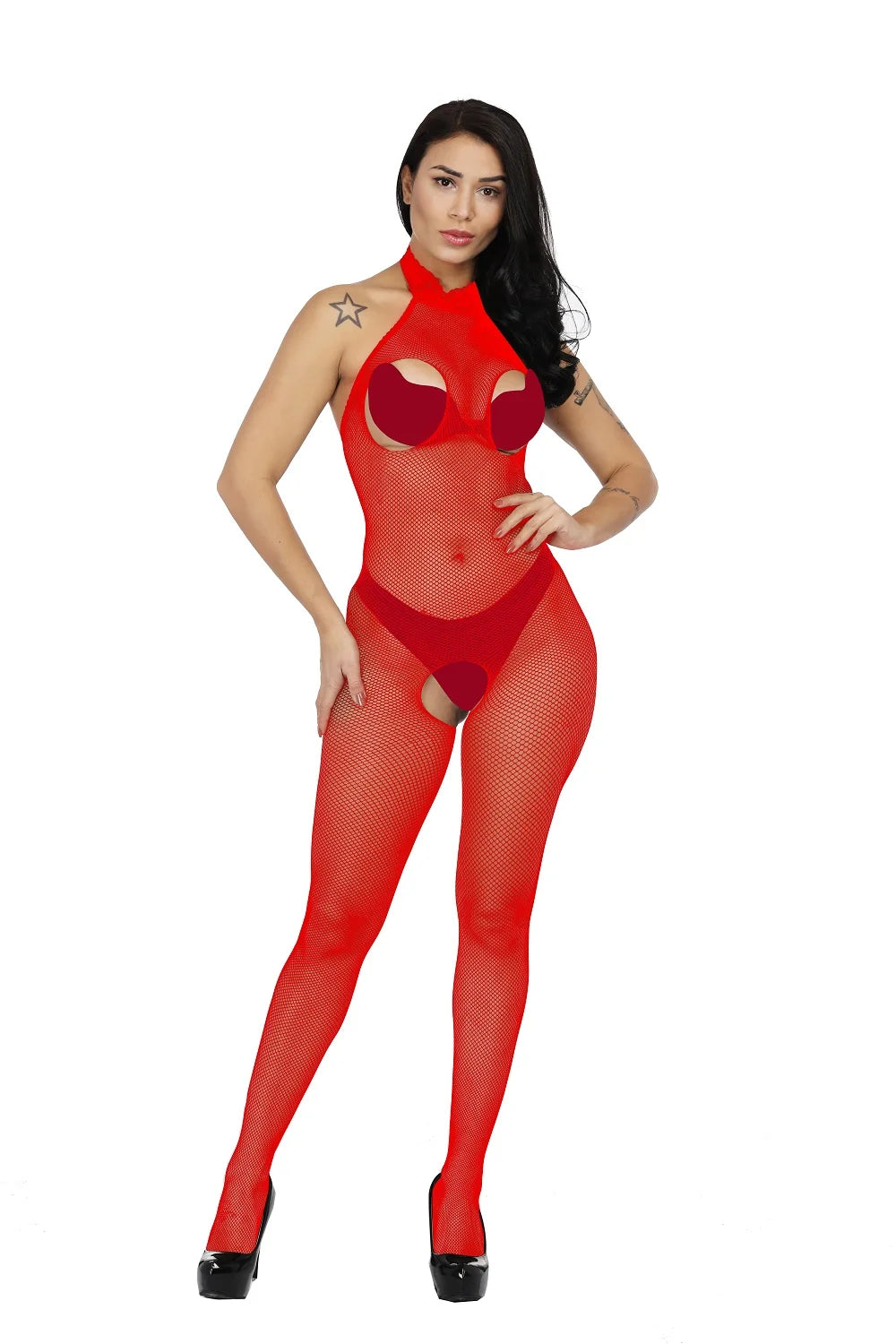 2024 Valentine's Day Sexy Crotchless Body Stocking for Mature Women's Fishnet Black Lace Sexy Lingerie Bodystocking