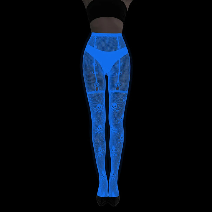 Wholesale Luminous Women Body Stocking Glow in the Dark Sexy Fishnet Bodystocking Transparent Nylon Socks Mesh Pantyhose