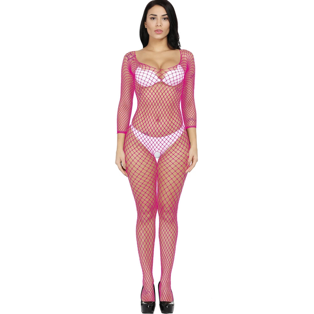 Wholesale Women's Fishnet Bodystocking One -piece Longsleeve Bodysuit Sexy Lingerie for Women