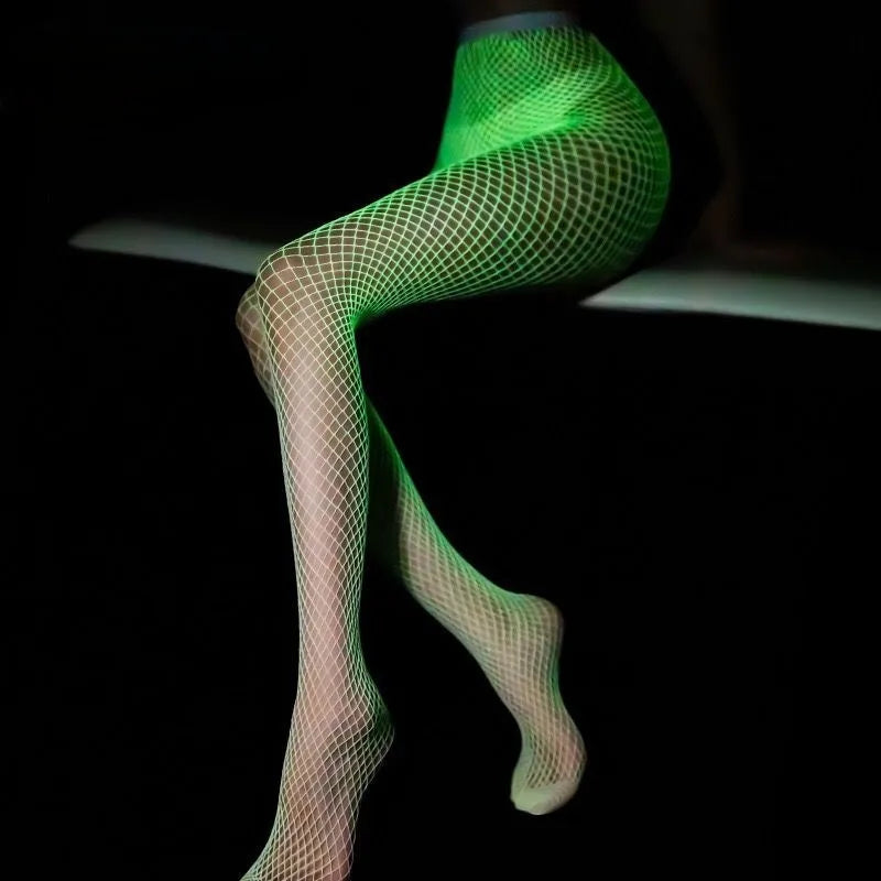 Luminous Glow in the Dark Fishnet Stockings High Waist Mesh Sheer Pantyhose Dancewear Lingerie Party Performance Socks