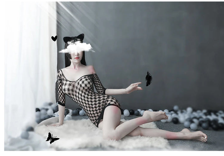 Hollow Out Sexy Halter Lace See Through Sensual Body Doll Full Body Lingerie Dress Rhinestone Exotic Lingerie Women