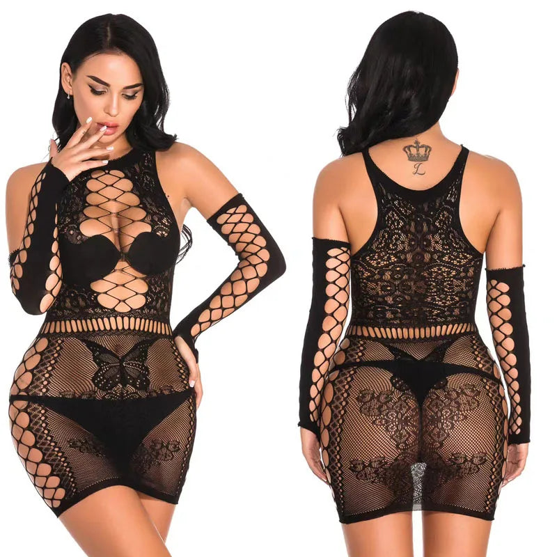 Plus Size Butterfly Fishnet Chemise Bodysuit Lingerie Fantasy Nightwear Sexy Babydoll Design Mature Bodystocking