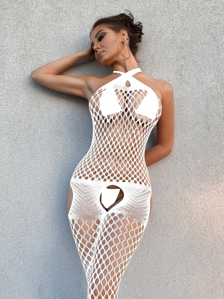 Women Fishnet Bodystocking  Chest Hanging Empty Sexy One-piece Set Erotic Crotchless Lingerie Nightwear Lace Bodysuit