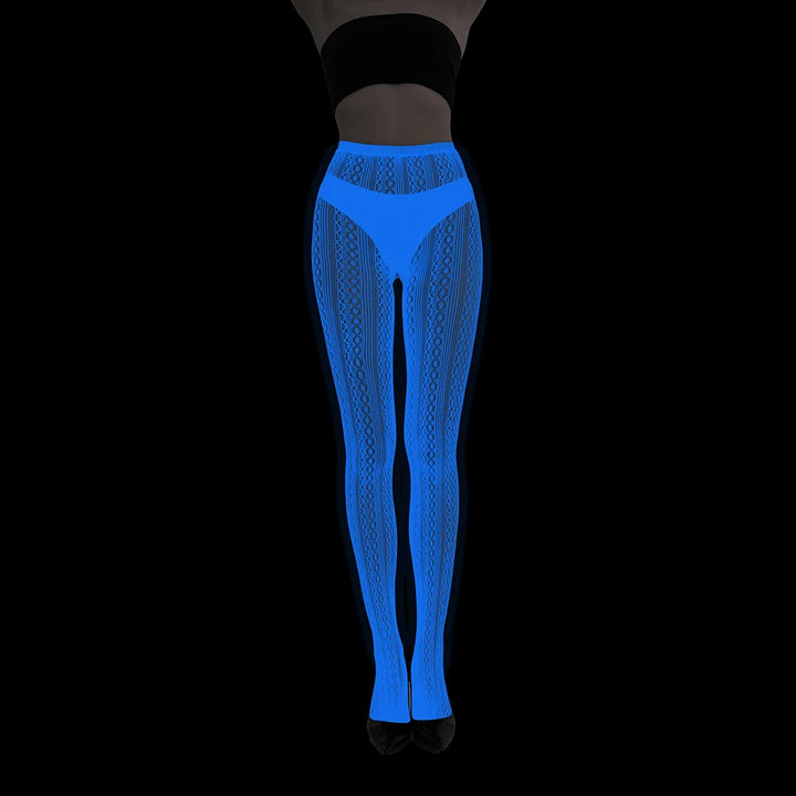 Glow in the Dark Fishnet Stockings Women Sexy Floral Jacquard Pantyhose Tights Nightclub Dance Nylon Luminous Hosiery