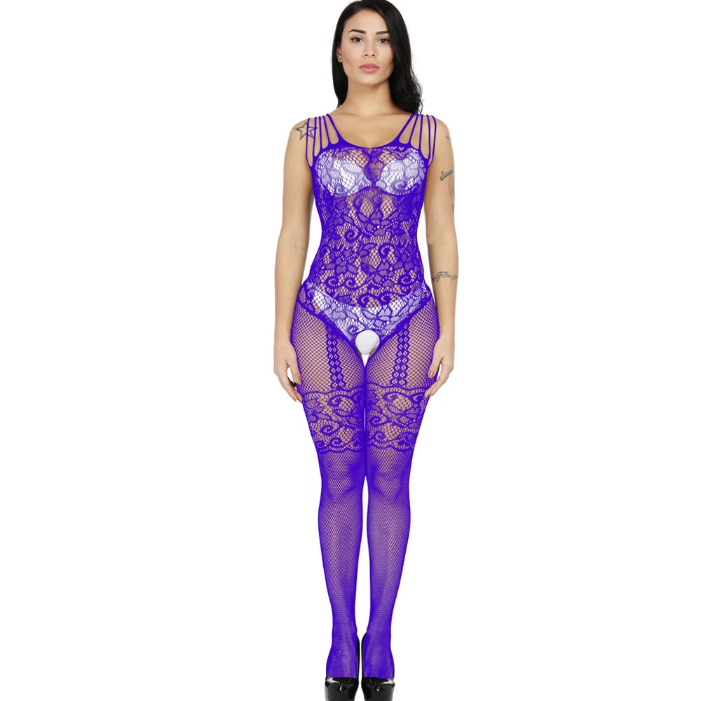 Sexy Halter Strips Bodysuit Women Sexy Lingerie Adult Crotchless Body Stocking Black Lace Cutout Baby Dolls Lingerie