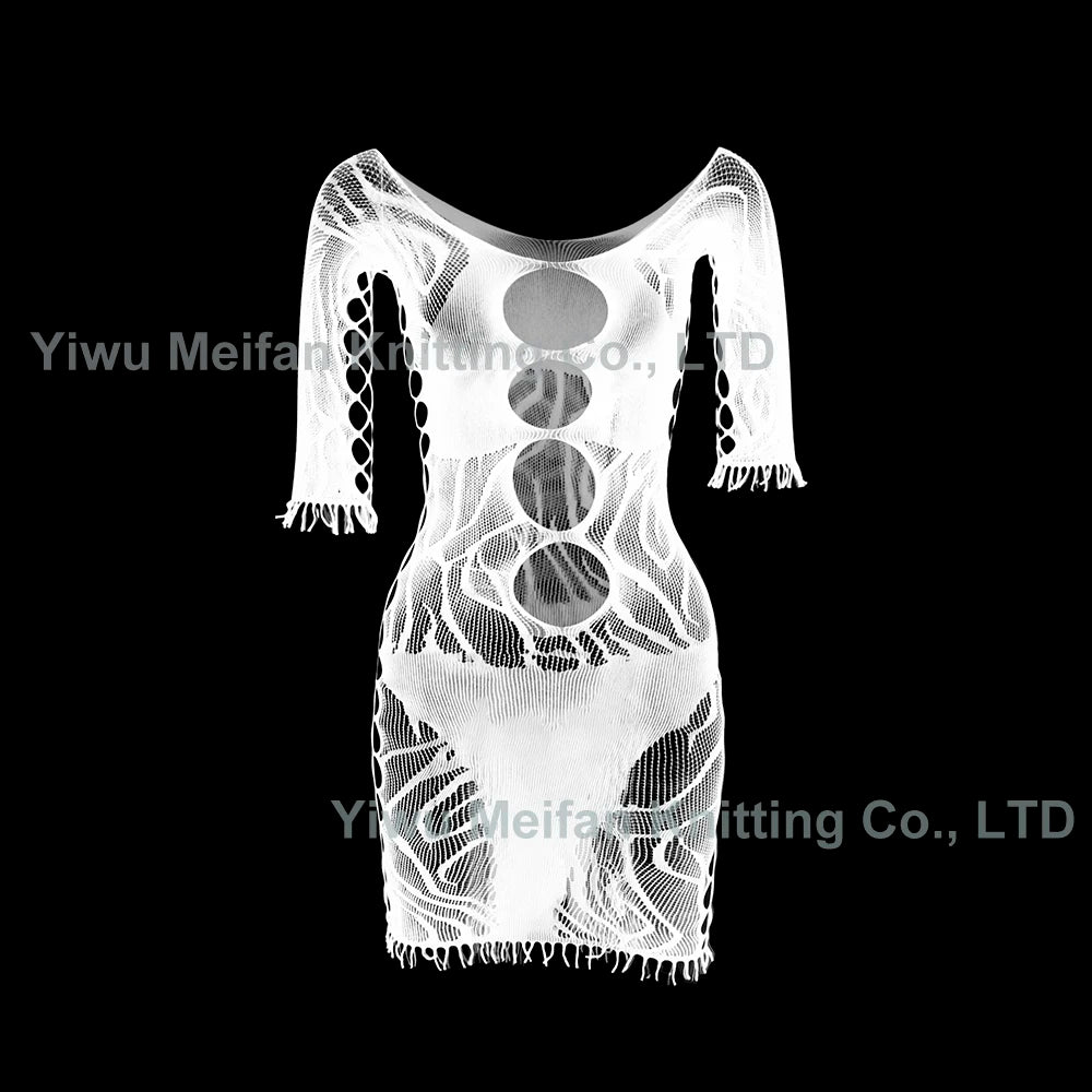 New Sexy Transparent Open Temptation One-Piece Lingeries Fishnet Ultra-thin Jacquard Tassel Mature Sexy Bodystocking