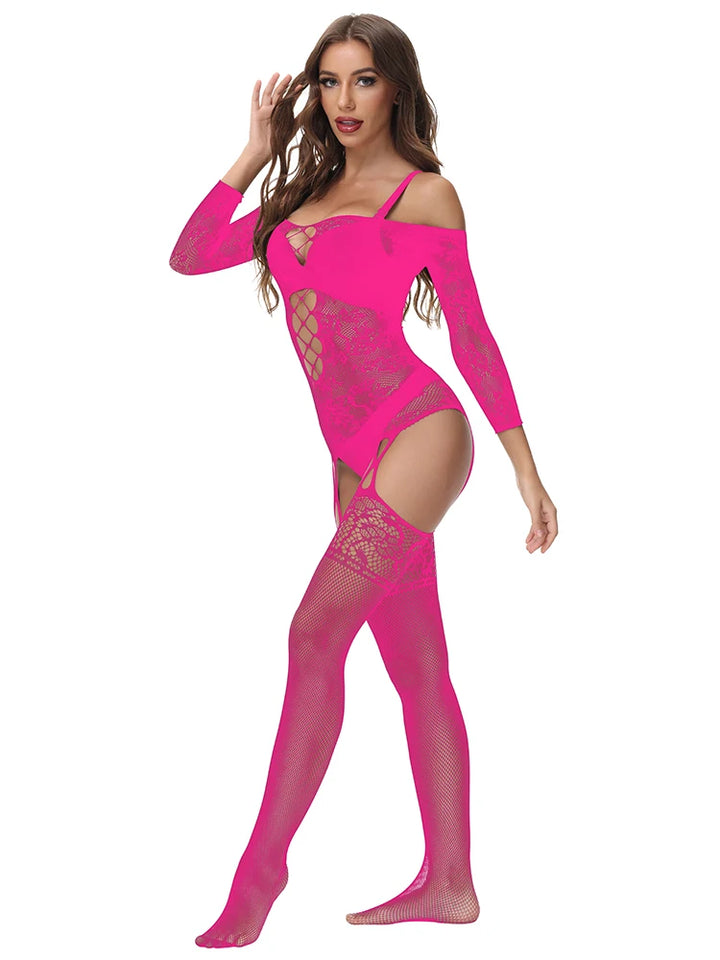 Sexy Bodystocking Lingerie Nylon Fishnets Floral Stockings Full  Body Erotic Lingerie Womens Body Doll Catsuit