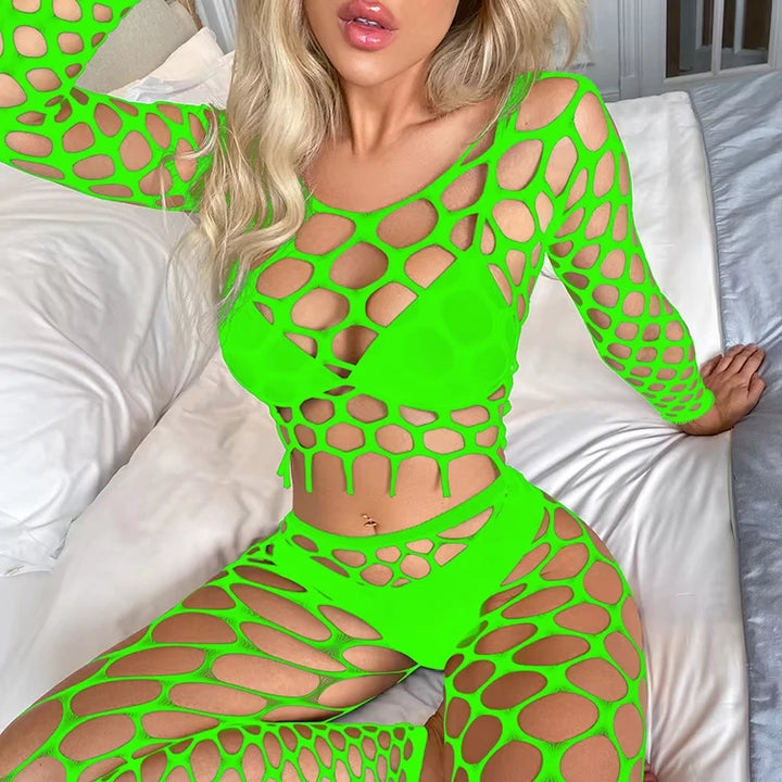 Plus Size Cutout 2PCS Sets Pantyhose Tights Big Mesh Net Lingerie Stockings Sexy Fishnets Bodystocking for Women