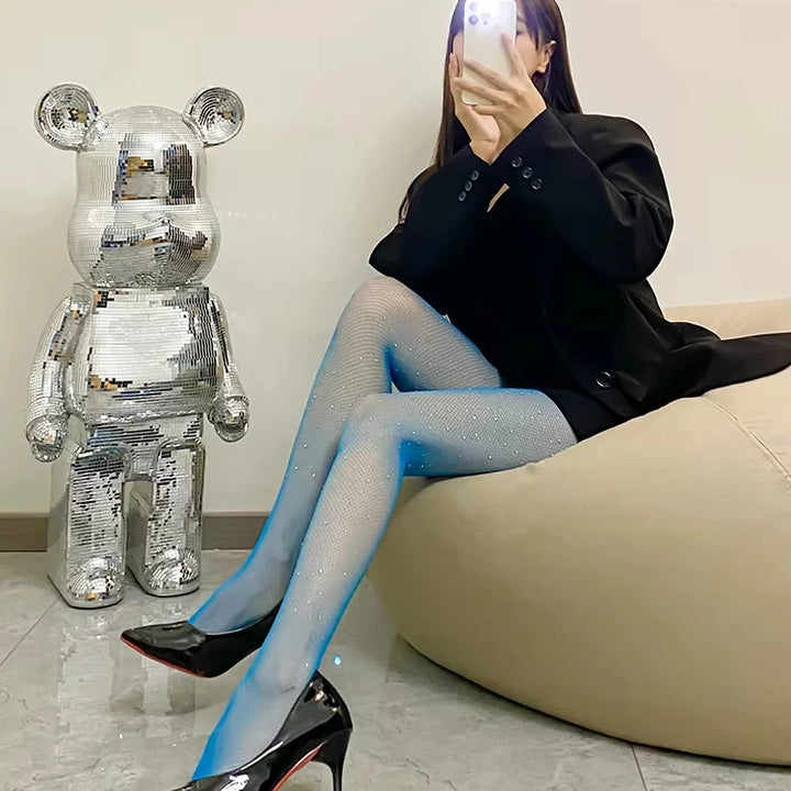 Rhinestone Gem Pantyhose Tights Women Sexy Nylon Hosiery Stockings Costumes Party Bling Lingerie Candy Color Leggings