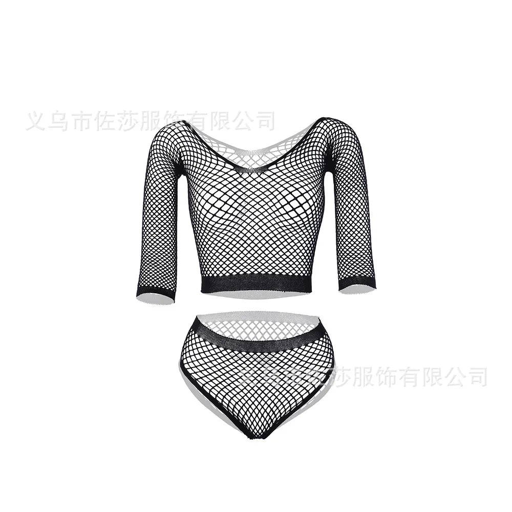 Sexy Mini Bodydress Set Mesh Nets Full Body Stocking Lingerie Women Polyester Seamless Body Stocking Dress