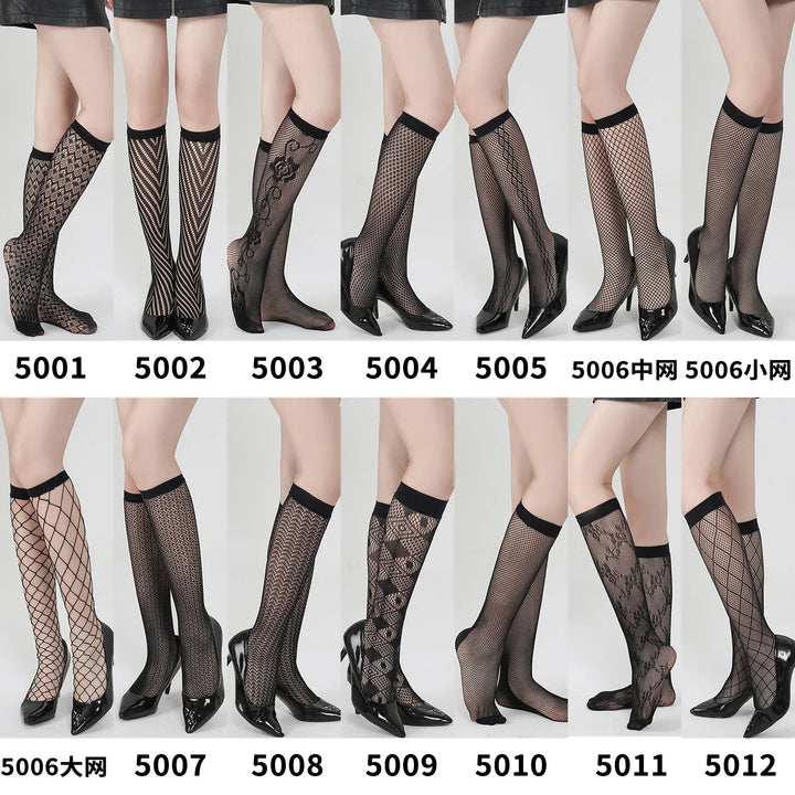 Patterned Stocking Long Tube Fishnet Socks Black Mesh Net Knee High Tights Seamless Pantyhose Costumes Calf Socks