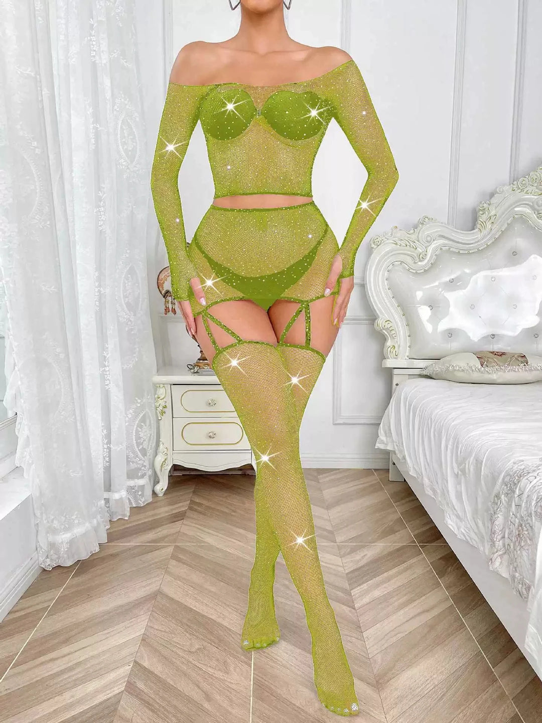 Wholesale Women's Long Sleeve Open Low Cut Body Stocking Women's Mesh Bodystocking Off the Shoulder Fishnet Bodysuit TzG063