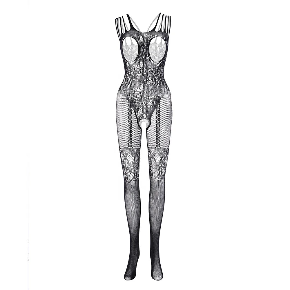 Adult Women Sexy Exposed Breast Erotic Lingerie Femme Sexy Garters Belt Bodysuit Underwear Floral Lace Bodystocking