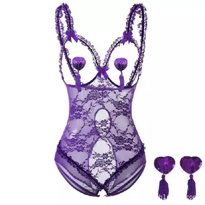 Plus Size Lingerie Sexy Bodysuit for Women Sexy One-Piece Fishnet Teddy Valentine's Day Teddy Bodysuit Lace Babydoll