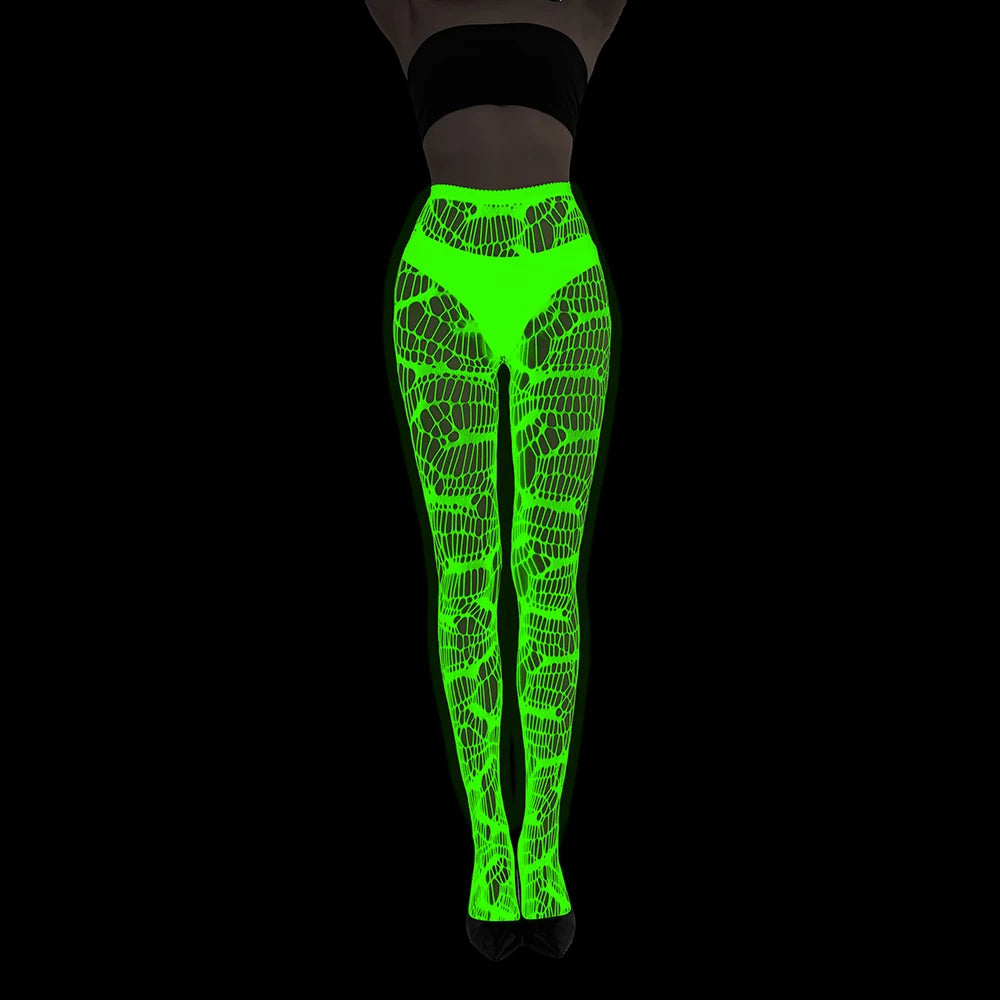 Women Body Stocking Glow in the Dark Sexy Fishnet Bodystocking Transparent Nylon Socks Mesh Pantyhose