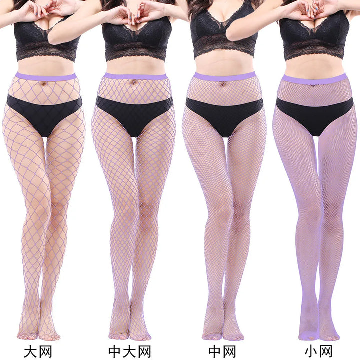 Women's Sexy Black Mesh Pantyhose Middle Mesh Fishnet Punk Dress Sexy Lingerie Nylon Hollow Out Pantyhose