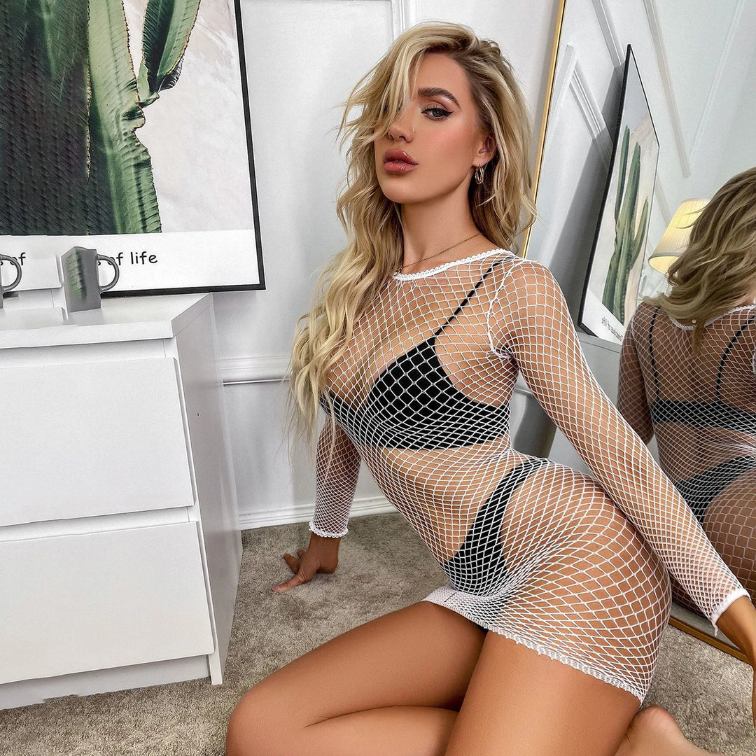 2023 Transparent Beachwear Club Party Women's Clothing Sexy Bodystocking See Through Erotic Mesh Lingerie Body Dress