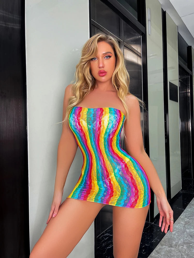 Sexy Temptation One-Piece Lingeries Mesh Ultra-thin Fishnet Tights Seamless Chemise Lingerie Halter   Chemise Outfit