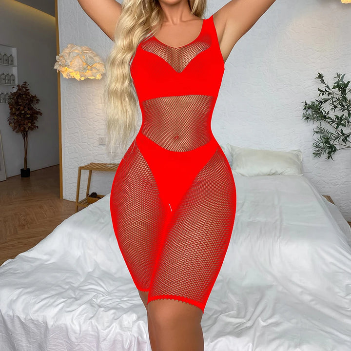 2024 Femme Lingerie Sexy Solid Mesh Bodysuit Women's Sexy Erotic Lingerie Stockings Fishnet Crotchless Bodystocking