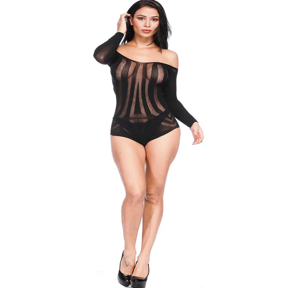 Lingerie Femme 2023 Fishnet Bodystocking Babydoll Lingerie Chemise Halter Nightwear Bodysuit Chemise Mini Teddy Dress
