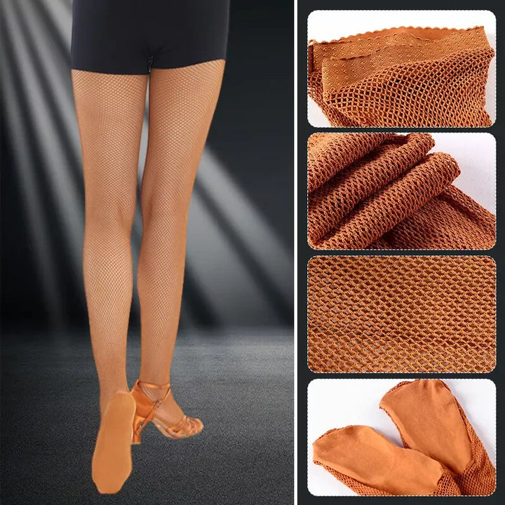 Caramel Professional Hard Network Latin Stockings Nylon Fishnet Pantyhose/Tights for Women Performance Dancewear Socks