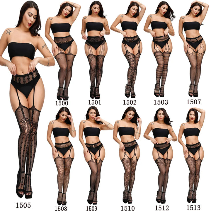 2025 Plus Size XXL Sexy Lingerie Crotchless Tights Garter Belt Suspender Pantyhose Fishnet Seamless Lenceria Body Stockings