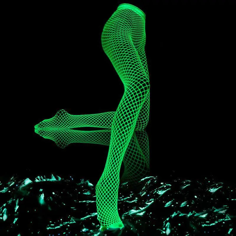 Luminous Glow in the Dark Fishnet Stockings High Waist Mesh Sheer Pantyhose Dancewear Lingerie Party Performance Socks