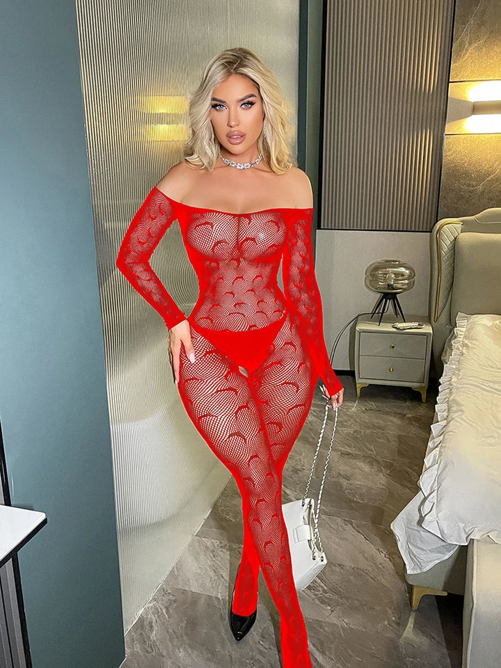 Women's Sexy Summer Jumpsuits Playsuits Transparent Hooded Design Bodysuit with Full Body Stocking Knitted Weaving Method W524