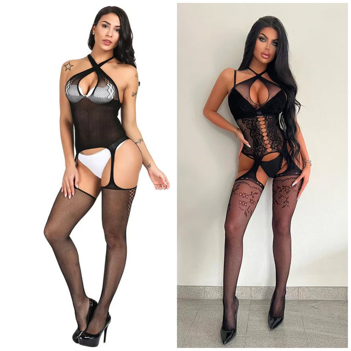 Women Sexy Garters Belt Stockings Full Body Sexy Crotchless Bodysuit Underwear Mature Girls Nightwear Erotic Lingerie