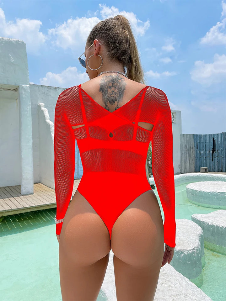 New Ins Sexy Lingerie Mesh Hollow Out Transparent Fishnet Bodystocking Dresses Women