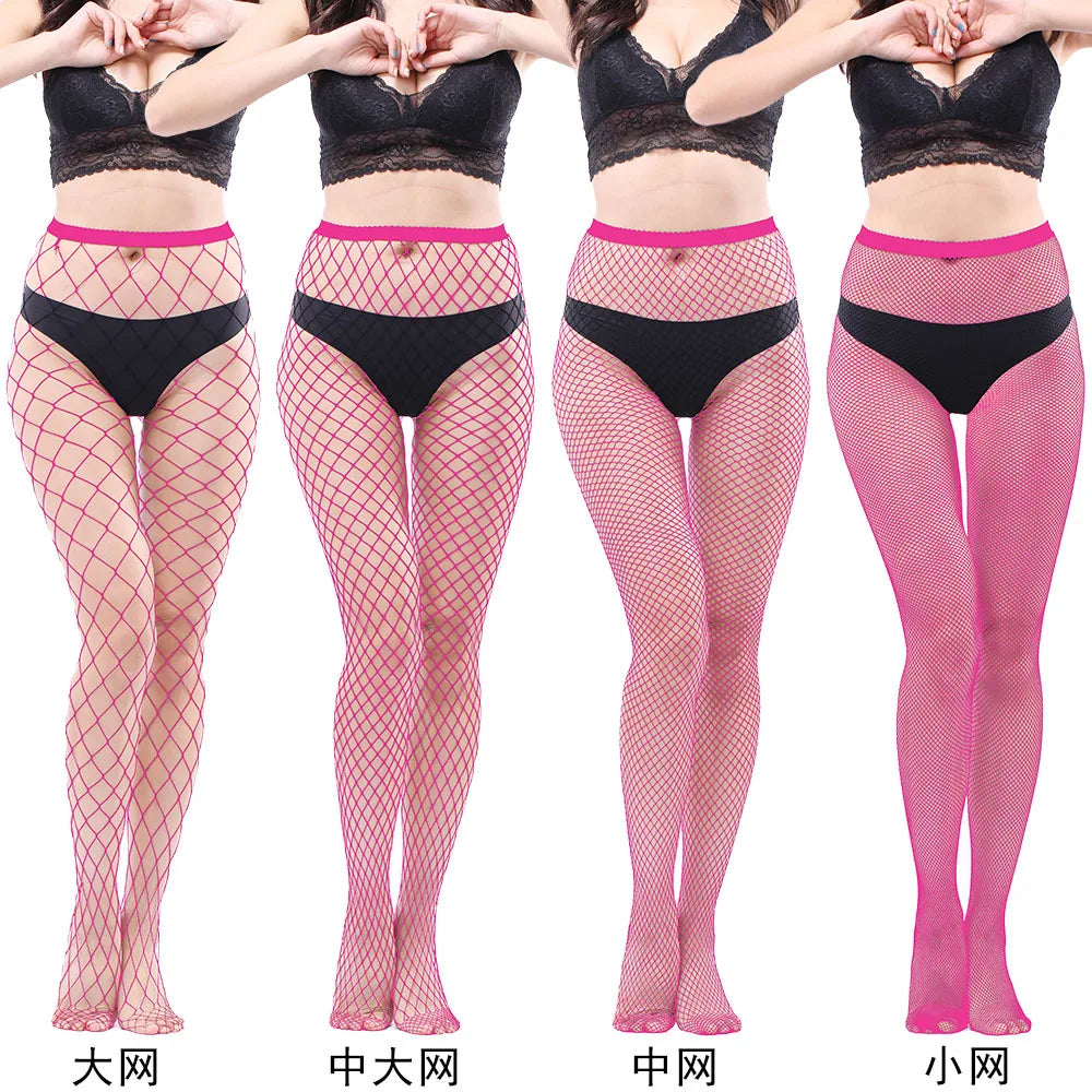 Women's Sexy Black Mesh Pantyhose Middle Mesh Fishnet Punk Dress Sexy Lingerie Nylon Hollow Out Pantyhose