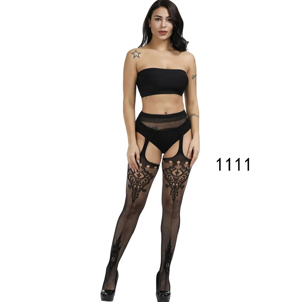 Womens Lingerie Body Garter Belt Thigh High Sheer Nylon Stockings Suspenders Sexy Pantyhose/tights