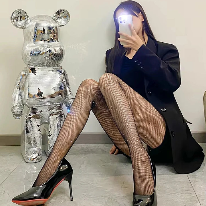 Rhinestone Gem Pantyhose Tights Women Sexy Nylon Hosiery Stockings Costumes Party Bling Lingerie Candy Color Leggings