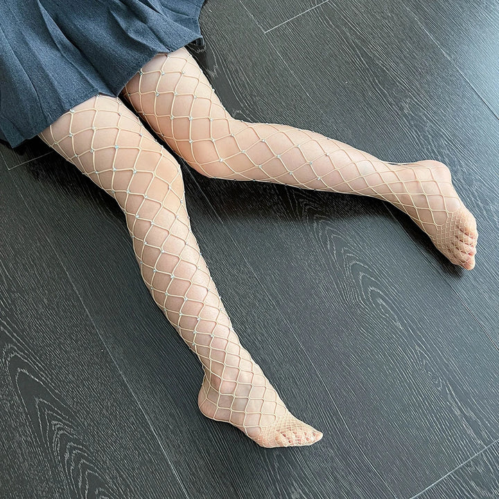 Children Rhinestone Fishnets Pantyhose White Diamond Sparkle Stockings Baby Costumes Cotton Crotch Fishnets Socks