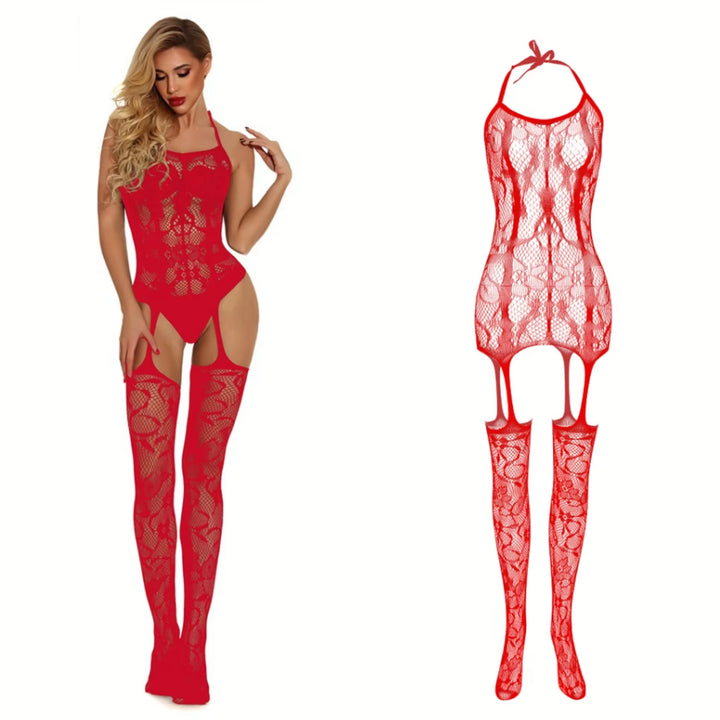 2024 Femme Lingerie One Piece Black Cutout Jacquard Stockings Full Body Erotic Lingerie Crotchless Bodysuit Nylon Sexy