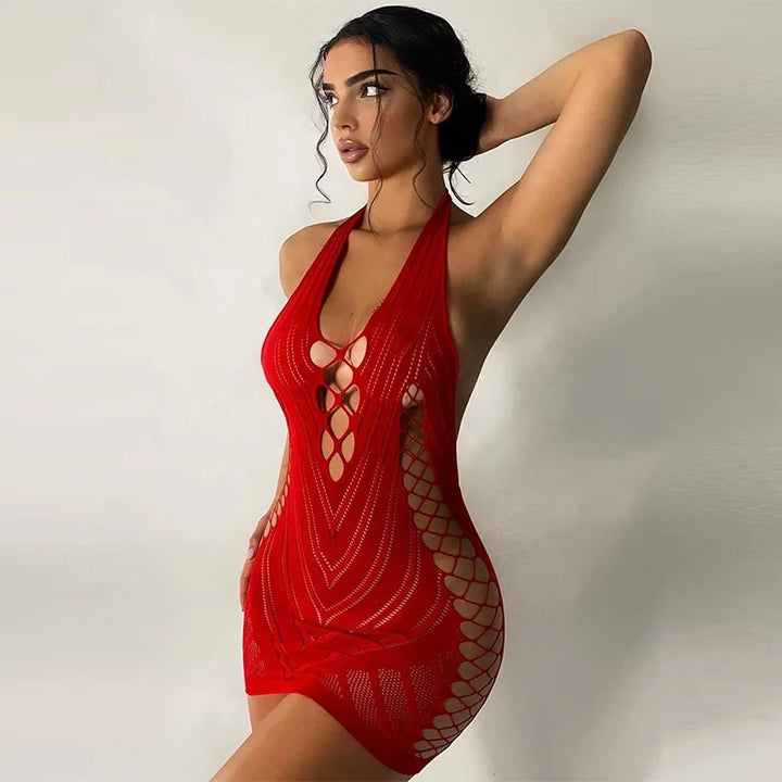 Ins Sexy Mesh Sheer Lingerie Women Wholesale Sexy Fishnet Bodystocking Black Erotic Cutout Camisole Teddy Dress  2024
