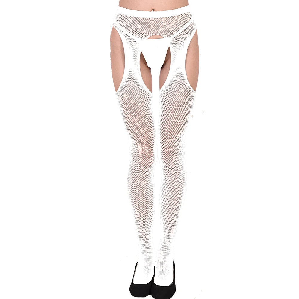 Wholesale 70D Fishnet Tights Four Sides Open Crotch Sexy Erotic Body Stockings Women's Nylon Hosiery Pantyhose White