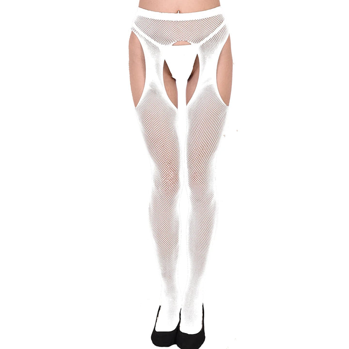 Wholesale 70D Fishnet Tights Four Sides Open Crotch Sexy Erotic Body Stockings Women's Nylon Hosiery Pantyhose White