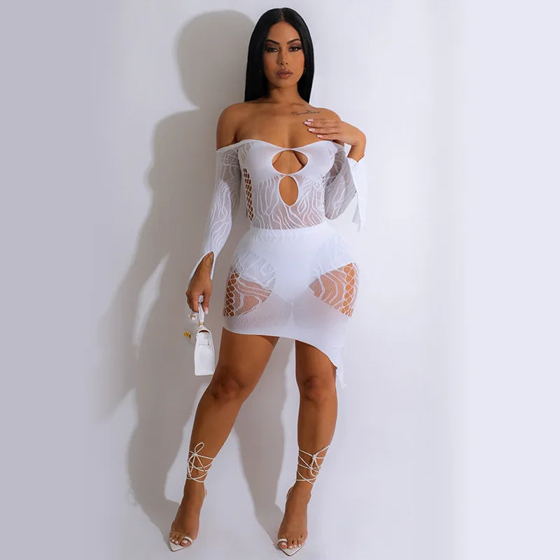 2025 Spring Summer New Sexy One-word Neck Off-shoulder Diamond Shinny Hollow Out Women's Mini Party Dresses for Club Night Out