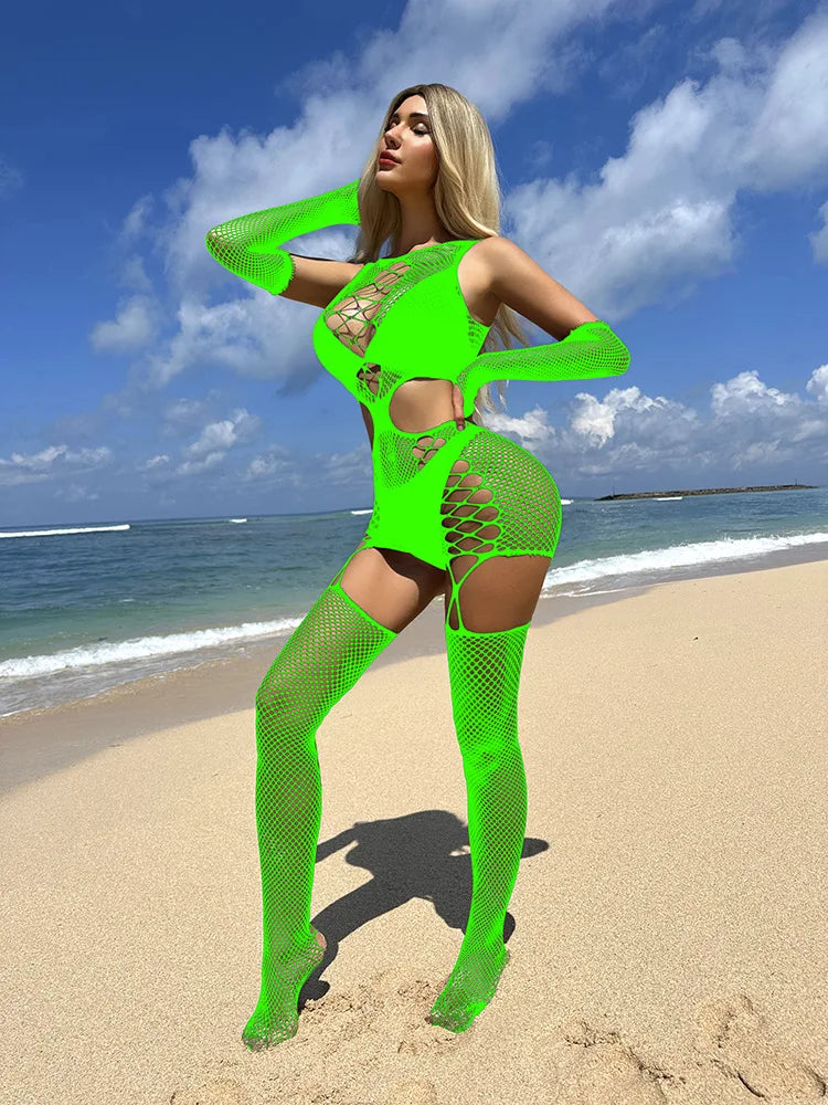 Women Sexy Revealing Lace Fishnet Bodystocking Lingerie Crotchless Fishnets Pantyhose Adult Sexy Underwear with Cuff